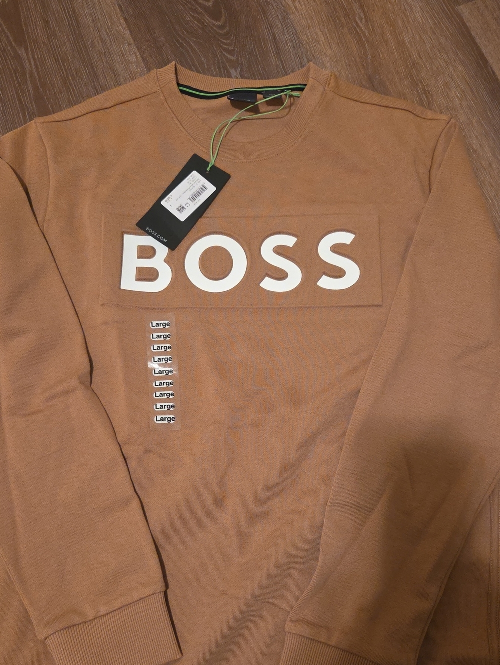 BOSS Tan Crewneck Sweatshirt with White Logo